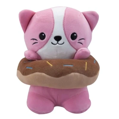 Image of VFM Cat Soft Toy Donut Animal Food Plush Cuddly Furry Fluffy Stuffed Cute Plushie, Gifts for Birthday, Valentine&#039;s Day Chirstmas 18cm Pink
