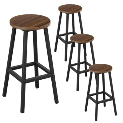 Image of Klihome Bar Stools Set of 4, Breakfast with Sturdy Metal Frame, Kitchen Footrest, Industrial Style High for Bar, Cafe, Island, Dark wood colour, K0009BH 4 UK