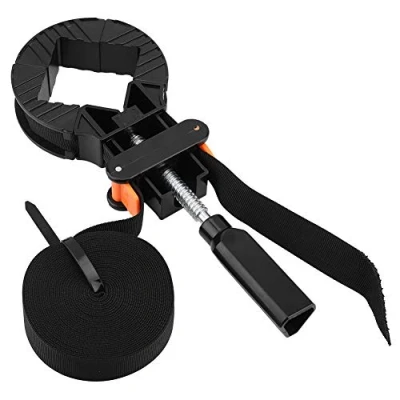 Image of Band Strap Clamp,Adjustable Angle Rapid Clamp Ratcheting Corner 4 Jaws Frame 6M Furniture and Picture Holder Adjustable Multi Woodworking Hand Tool, Black