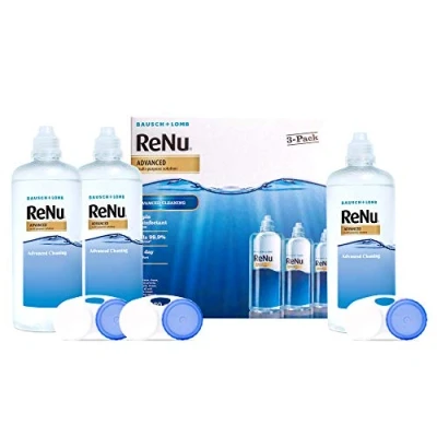 Image of ReNu Advanced Contact Solution 3 X 360ml for Soft Lenses Comfortable Wear Gentle on Sensitive Eyes Clean, Disinfect, Remove Protein, Condition, Store your Lens Case Included