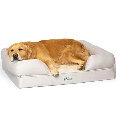 Image of PetFusion Dog Bed Large Sofa Washable Memory Foam Pet Ultimate For Dogs Removable Cover Comfortable Soft with Bolster Medium and Sandstone (91 x 71 23cm)