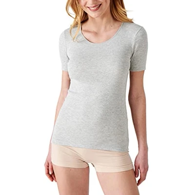 Image of Damart Women&#039;s Fine Cote Short Sleeve T Shirt, Flecked Grey, S
