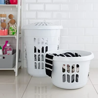 Image of Wham 2 Piece Casa Laundry Basket &amp; Hamper Set Ice White