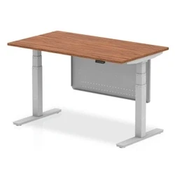 Image of Air 1400x800 Height Adjustable Desk Walnut Silver Leg Modesty Panel