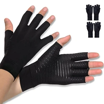 Image of Donfri 2 Pairs Copper infused Arthritis Hand Compression Gloves Fingerless Design for Women Men Relieve Symptoms Rheumatoid Osteoarthritis Raynauds Disease Breathable Comfortable Machine Washable (M)