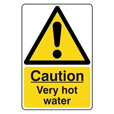 Image of 100mmx150mm Caution Very Hot Water Catering Sign Sticker Self Adhesive
