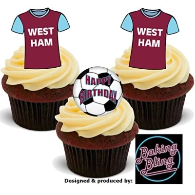 Image of 12 x Football West Ham The Hammers Happy Birthday Mix Fun Novelty Premium Stand UP Edible Wafer Card Cake Toppers Decoration