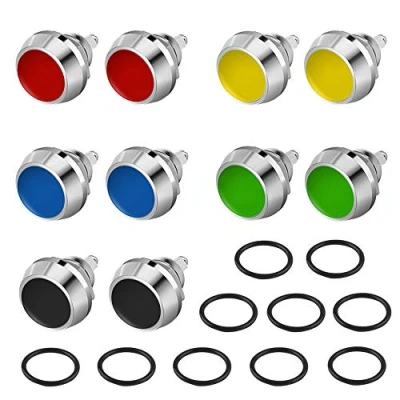 Image of QitinDasen 10Pcs Premium 12mm Metal Momentary Push Button Switch, 2 Pin Screw Terminal IP65 Waterproof Start Round Head (5 Colors)