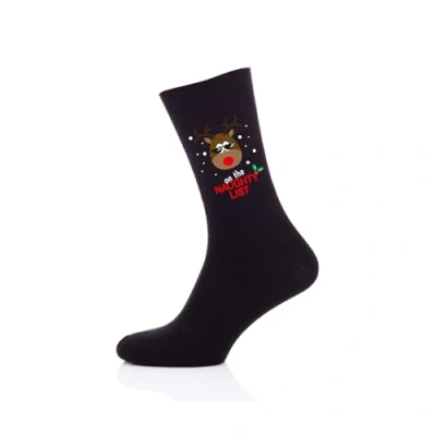 Image of AKH® Mens Novelty Christmas Socks Size UK 6 10 EU 36 44 Patterned for Gift Him Festive Men&#039;s Keep Feet Warm and Snug (Naughty list)