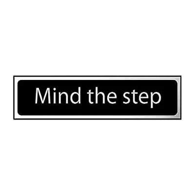 Image of CenturionMind The Step Sign Self Adhesive PVC Black and Chrome Effect 200mm x 50mm