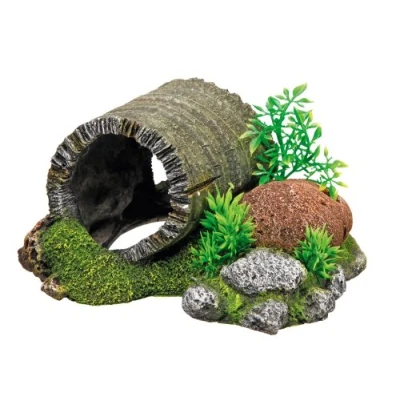 Image of Nobby Wood Tunnel with Plants Aquarium Ornaments, 18.5 x 15.5 9 cm