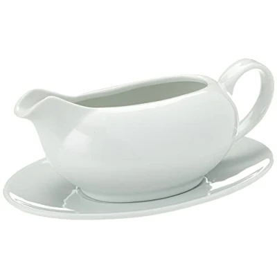 Image of Concept4u Roast Kitchen Wedding Gravy Boat 550ml with Saucer Party Dish Dinner Tableware Sauce Jug Serving, Porcelain, White