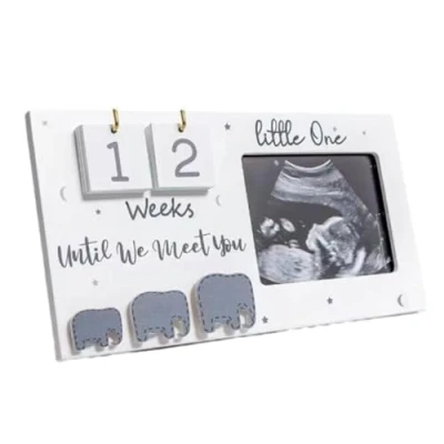Image of AMIUHOUN Baby First Scan Photo Frame Pregnancy Announcement Gifts Picture Pregnant White Ultrasound Countdown Weeks Pack of 1