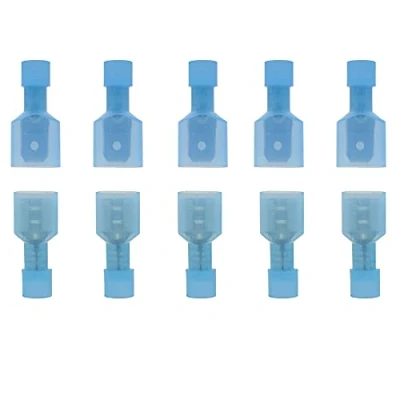 Image of Ruidee 100Pcs Spade Terminals 16 14 AWG Fully Insulated Nylon Male/Female Quick Disconnect Electrical Wire Crimp Terminal Connectors Blue/UNSL