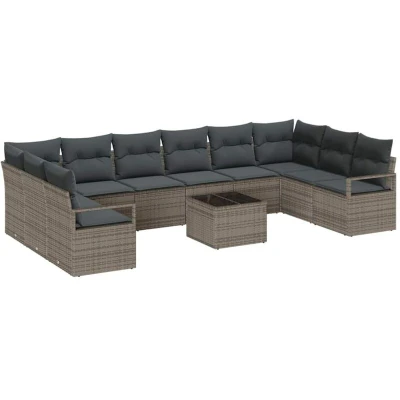 Image of vidaXL 10 Piece Garden Sofa Set with Cushions Black Poly Rattan