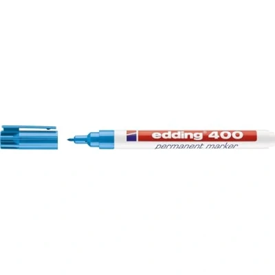 Image of edding 400 permanent marker light blue 1 pen fine round tip mm waterproof, quick drying, smear proof pens for cardboard, plastic, wood, metal, glass and fabric