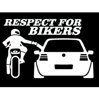 Image of PJ4U 14 x 9 CM Approx Respect For Bikers Car Bumper Sticker Vinyl Decal White