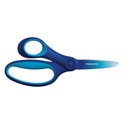 Image of Fiskars 1067854 Children&#039;s Scissors for Big Children Aged 8 11 Years, Left Handed Indoor Use, SoftGrip, Length: 15 cm, Ombre Look, Blue