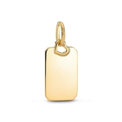 Image of Pandora Moments Engravable rectangle 14k gold plated pendant,