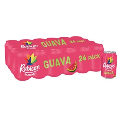 Image of Rubicon 24 Pack Sparkling Guava Flavoured Fizzy Drink with Real Fruit Juice, Handpicked Fruits for a Temptingly Intense Taste &quot;Made of Different Stuff&quot; x 330ml Cans