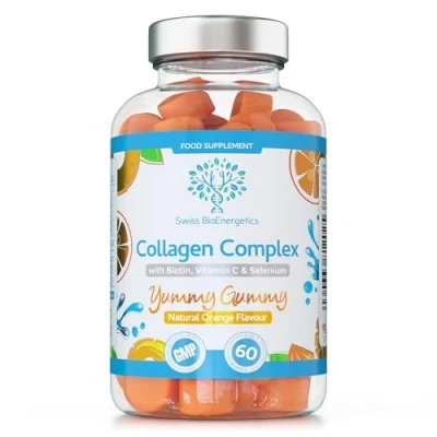 Image of Collagen Complex 60 Natural Pineapple Flavour Chewable Yummy Gummies One a Day 500mg Hydrolysed Collagen, Biotin, Vitamin C and Selenium Healthy Skin Hair for Men Women UK Made