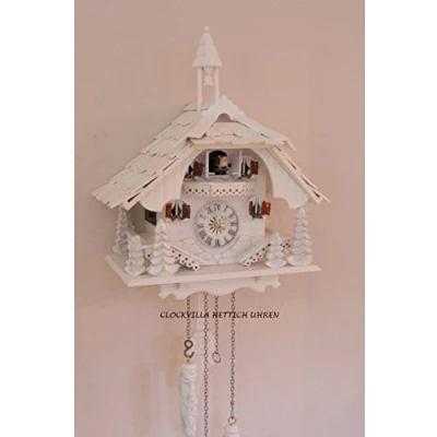Image of CLOCKVILLA HETTICH WATCHES White Black Forest Cuckoo Clock House Quartz Movement with Bell Tower