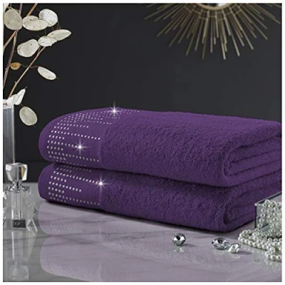 Image of GC GAVENO CAVAILIA Luxury 2PK Abington Towel Set, 100% Cotton Soft &amp; Cosy Bathroom Accessory, Purple, Bath Sheet