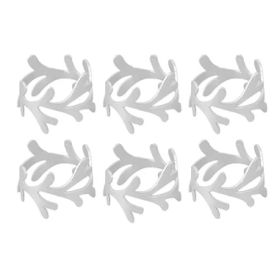 Image of YöL Set Of 6 Matte Silver Branch Napkin Rings Buckle Dinner Party Xmas Festive Serviette Holder