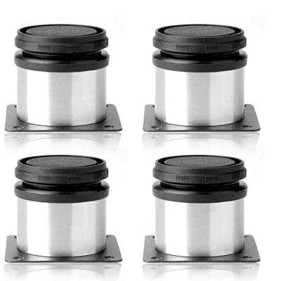 Image of Bujingyun 4PCS Furniture Cabinet Adjustable Stainless Steel Kitchen Feet Round Black and Silver 50 x 50mm