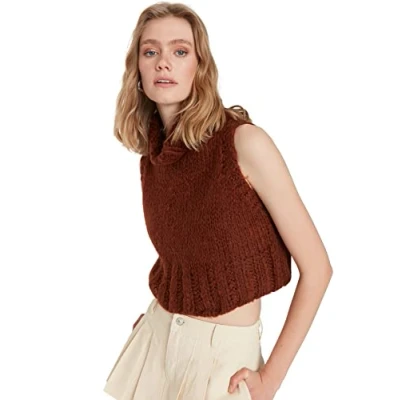 Image of Trendyol Women Regular fit Basic Turtleneck Knitwear Sweater Brown
