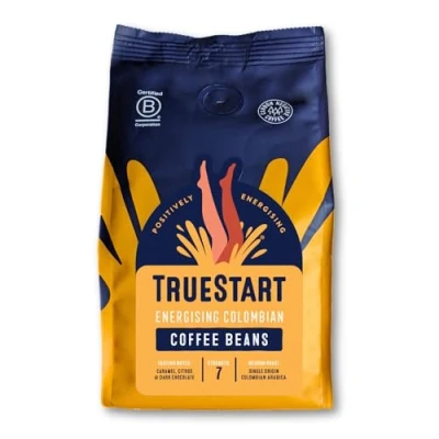 Image of TrueStart Coffee Beans 200g, Energising Colombian Ideal for Espresso Machine, Bean to Cup, Single Origin Arabica, Freshly Hand Roasted Speciality Grade, Medium Roast