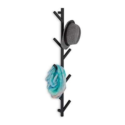 Image of Relaxdays Wall Mounted Coat Rack with 8 Hooks Space Saving Decorative Metal H 100.5 x W 19.5 D 7 cm Black