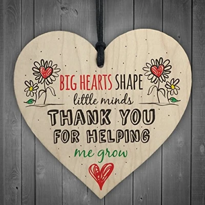 Image of RED OCEAN Teacher Leaving Gift Nursery Wooden Hanging Heart Plaque Childminder Preschool Thank You Present