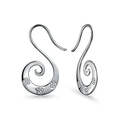 Image of Boho Artisan Tribal Flower Blossom Swirl Wire Spiral Pull Through Hoop Threader Earrings For Women Teen .925 Sterling Silver
