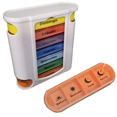 Image of Tinkipaly Weekly Pill Box 4 Spain, Daily 7 Days, Tablet Dispenser with 28 Compartments, Organizer for Travel