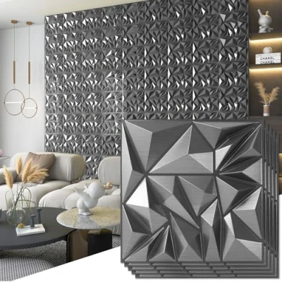 Image of Art3d 33 Pack 3D Wall Panels for Interior Decor, Diamond Textured Feature Paneling Gaming Living Room TV Background Accent 12 x inch Silver