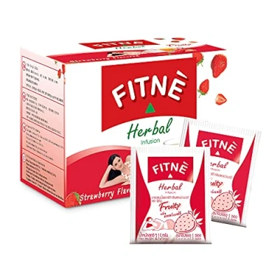 Image of FITNE Strawberry Herbal Detox Tea Fruity Myrobalan Rhubard Senna Infusion Cleansing High Antioxidant No Calories Stevia Sweetener, 12 Bags