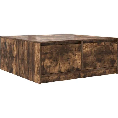 Image of vidaXL Smoked Oak Coffee Table/Centre Table with Drawers Modern Engineered Wood Square Design 100x100x40 cm, Versatile and Spacious for Living Room, Office, Reading Nook