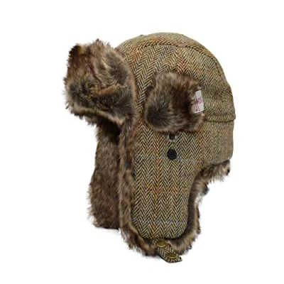 Image of WALKER AND HAWKES Harris Tweed Charles Trapper Hat White Sand Large (59cm)