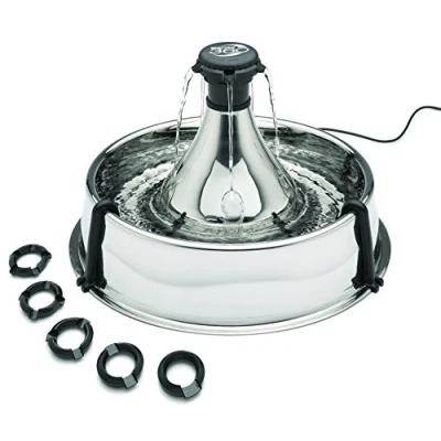 Image of PetSafe Adjustable 360 Stainless Steel Pet Fountain, Drinking Fountain for Cats and Dogs, No Splash or Spills, Drinkwell, Charcoal