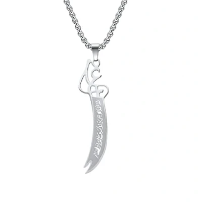 Image of NOPEILVI European And American Style Titanium Steel Hollow Lettering Cut Necklace Pendant Large + Pl001 3.5mm*60cm Chain Necklace,Sword Men,Sword Chain,Zulfikar.