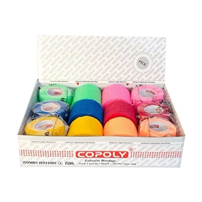 Image of 12 Rolls Cohesive elastic VET WRAP bandages, Various sizes and colours (5 cm/2 inch, Bright colour mix)