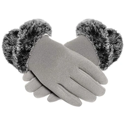 Image of LADIES WOMENS GIRLS STYLISH ELEGANT TOUCHSCREEN GLOVES WITH FAUX FUR CUFF