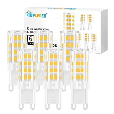 Image of TopLeder G9 LED Bulbs 6 Pack, 5W 450LM Light Bulbs, Warm White 3000K, No Flicker Non Dimmable, 40W Halogen Bulb Equivalent, Energy Saving