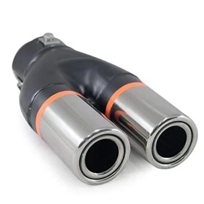 Image of Double Dual Twin Exhaust Tip Trim Car End Pipe Tail Sport Muffler Stainless Steel Chrome Universal