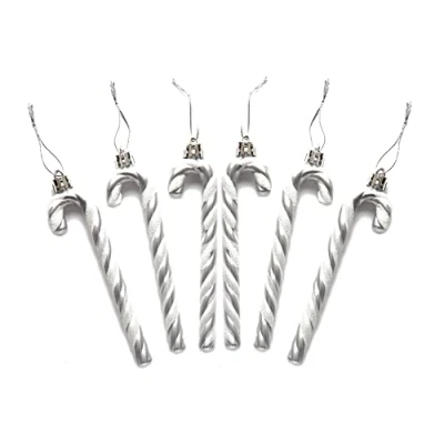 Image of Pack of 6 13CM Glitter Candy Cane Christmas Tree Hanging Decoration Bauble Xmas Ornament (Silver)