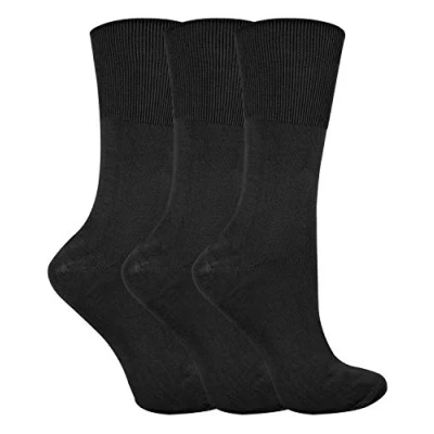 Image of Sock Snob 3 Pairs Ladies Thin Anti Odour Loose Wide Top Non Elastic Bamboo Socks for Summer (4 7 uk, SE047 Black)