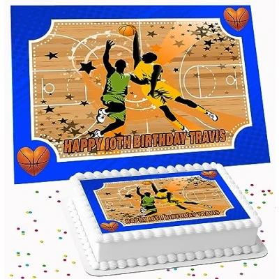 Image of BASKETBALL RECTANGLE PERSONALISED BIRTHDAY ICING EDIBLE COSTCO CAKE TOPPER DECORATION R1 7345