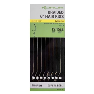 Image of Korum Big Fish Braided Hair Rigs 6&quot; 8pcs Size 10 Barbless Carp rig