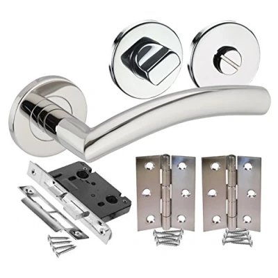 Image of New Bathroom Door Pack Handles, Lock, Turn &amp; Hinges H51P HB from Handle King